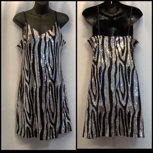 Sandra Venditti Milan Dress Women’s Small Sequins Bodycon Animal Silver Black